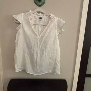 Old Navy White Flutter Sleeve Blouse with Bib Collar